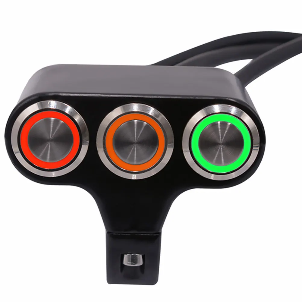 Motorcycle Three-Position Handlebar Switch Black Solid Aluminum Multifunction Control for Motorcycle Electric Car Atv