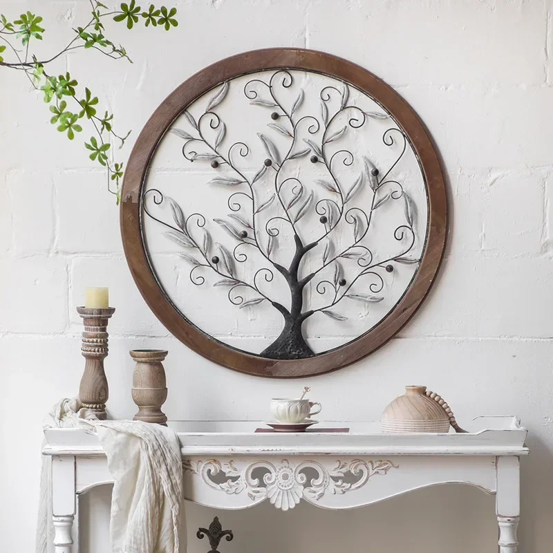 American minimalist style, round hanging carvings, wall wall decoration, cafe TV background wall, decorative living
