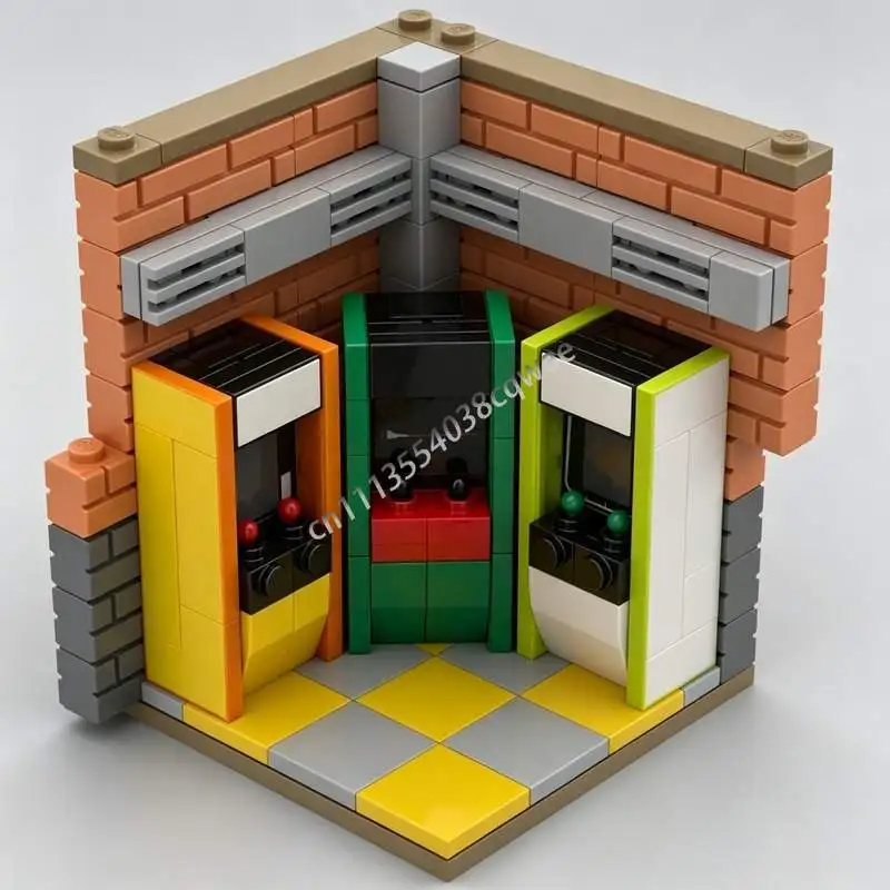 130PCS MOC Arcade Corner Game Shop Street View Model Custom Puzzle Building Blocks DIY Assembly Educational Creative Toy Gifts