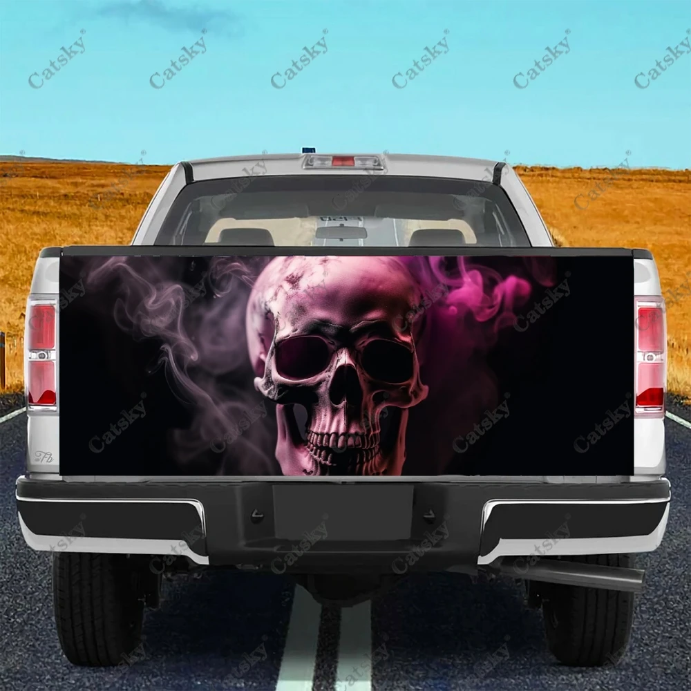 

Burning Skull Smoking Skull Truck Tailgate Wrap Professional Grade Material Universal Fit for Full Size Trucks Weatherproof