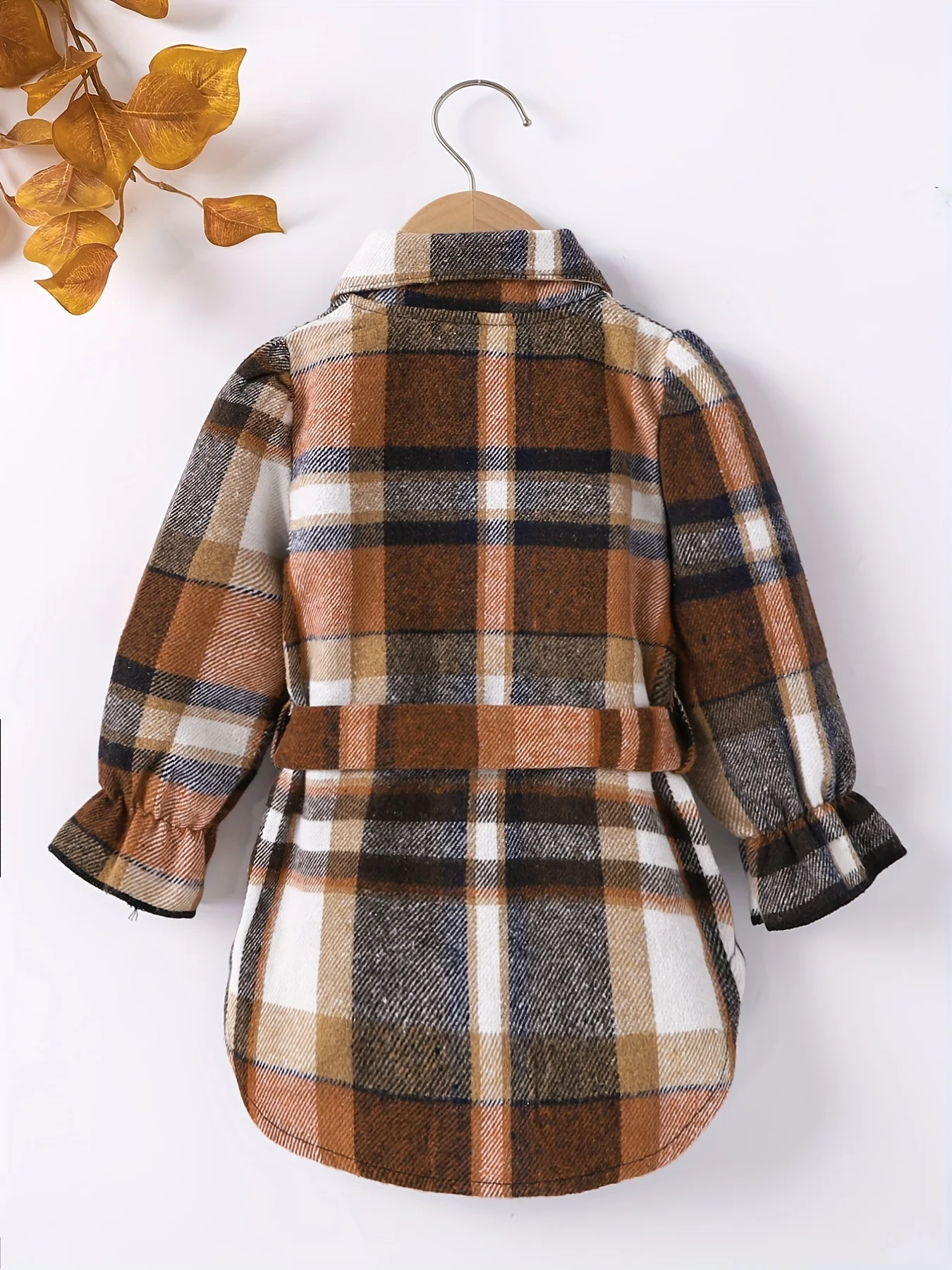 1-8 Year Old Spring and Autumn Girls' Baby Collar Button Long Sleeve Lace Sleeve Casual Temperament Checkered Coat