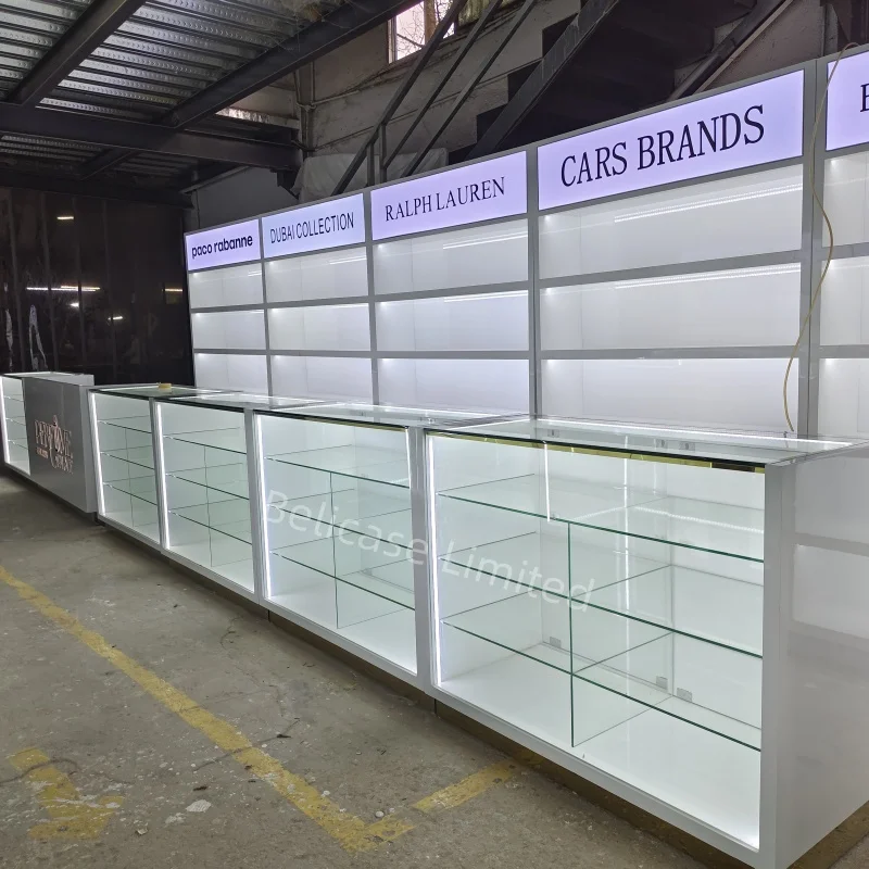 customized.High End Perfume Shopping Mall Counter Display Cabinet with Lighting Perfume shop Luxury Perfume Showcase