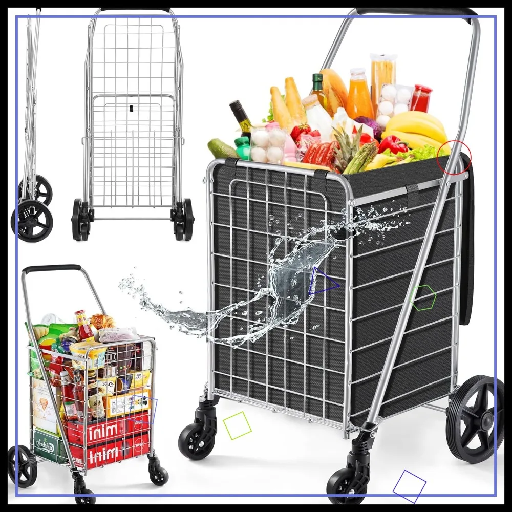 

Складная тележка для покупок с поворотными колесами, портативная и прочная, для удобного хранения
