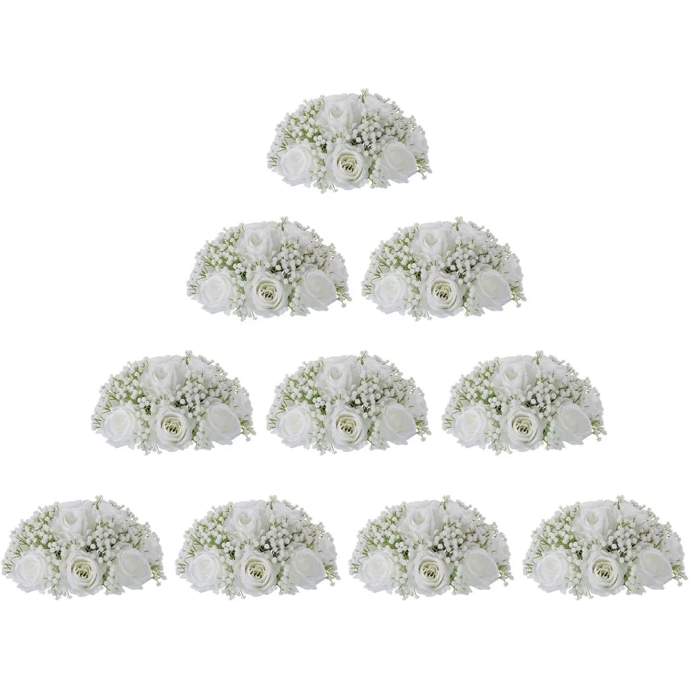 

Fake Flowers Ball 10 Pcs White Rose Decoration for Table Silk Kissing Floral Bouquet Arrangements for Home Party DIY Decor