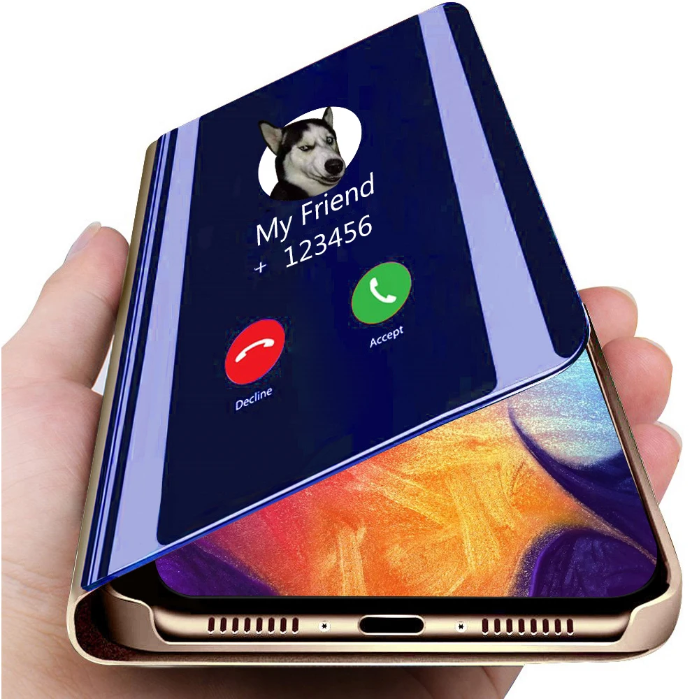 Akıllı ayna Flip Case Samsung Galaxy A10 A20 A20E A6 A7 A8 J4 J6 A9 2018 S7 S8 S9 S10 artı kapak üzerinde