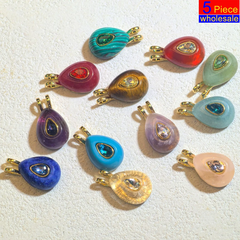 5pcs Natural Stones December Birthday Stones Water Drop Zircon charms Pendant Women's Necklace DIY Pendant Accessories Wholesale
