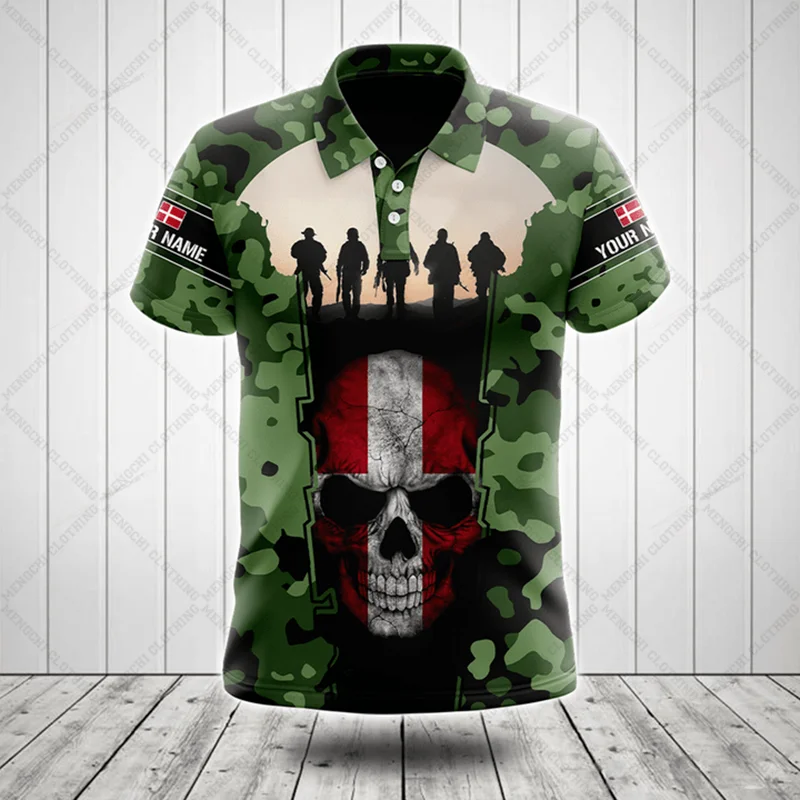 Customize Denmark Camouflage Polo Shirts Summer Cool Sportswear Men's Loose Oversized Jersey Short Sleeve Tops Daily Streetwear