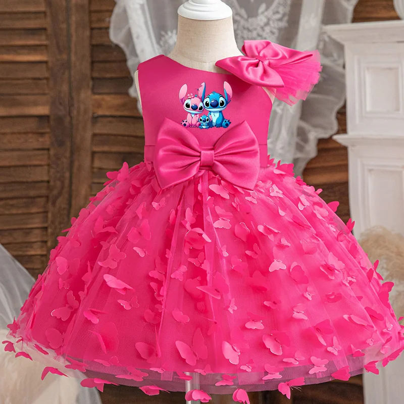 Lilo Stitch Princess Dress Kids Butterfly Clothes Girl Party Birthday Dress Outfits Ruffle Sleeve Evening Party Wedding Dress