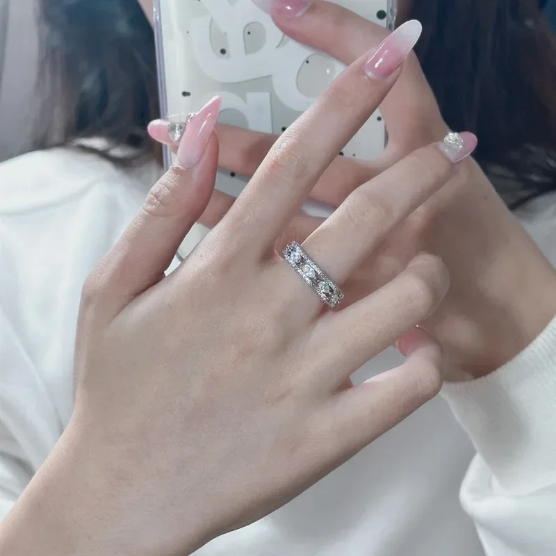 

MDL Moissanite Style Original Design Geometric Hexagram Princess Pink Light Luxury Eclipse Ring Personalized