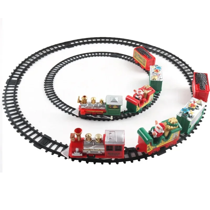 Trem de natal árvore de natal decoração para casa 2025 ornamentos pista pequeno trem música papai noel trem conjunto crianças presente natal