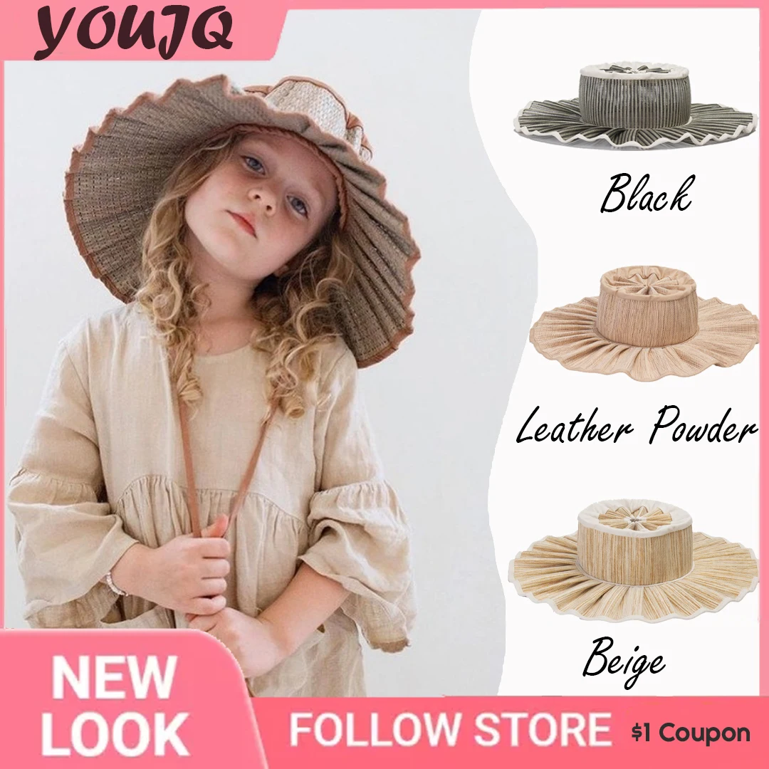 

Parent-child Waterproof Papyrus Big Brim Foldable Pleated Women Sun Hats Spring Summer Outdoor Beach Shade Girl Fisherman Cap