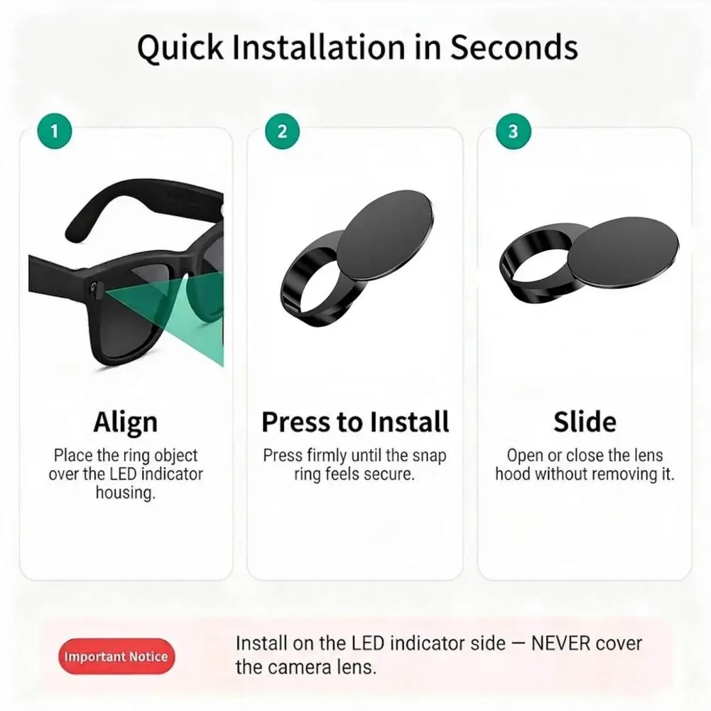Gadget for Glasses Led Indicator Light Cover for Meta Glasses Anti glare Shading Sticker Protective Camera Blocking