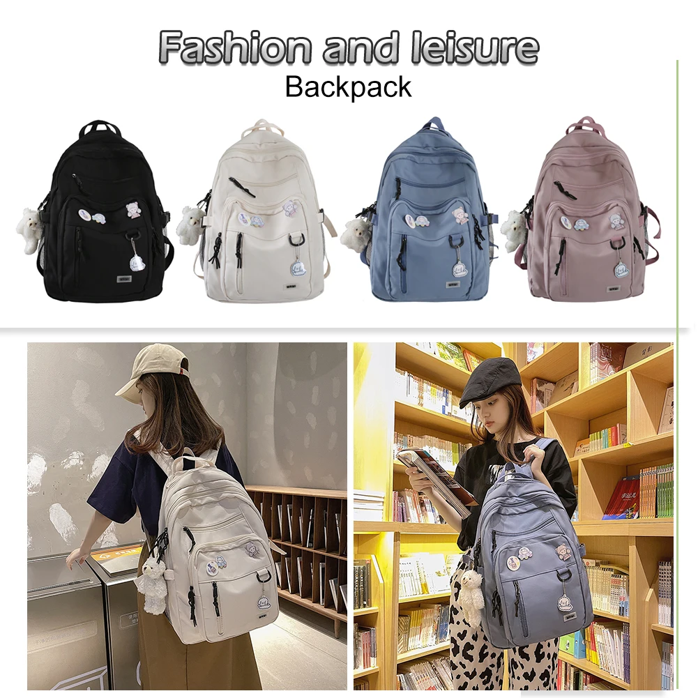 Simple College Backpacks Multi-pocket Casual Aesthetic Backpack Large Capacity Student Knapsack Adjustable Strap for High School
