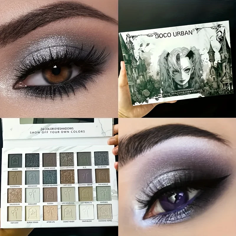 24 Color Vampire Diaries Eyeshadow Palette Dark Elf Gothic Matte Shimmer Dual Finish 12H Wear No Clumping High PigmentPerfect