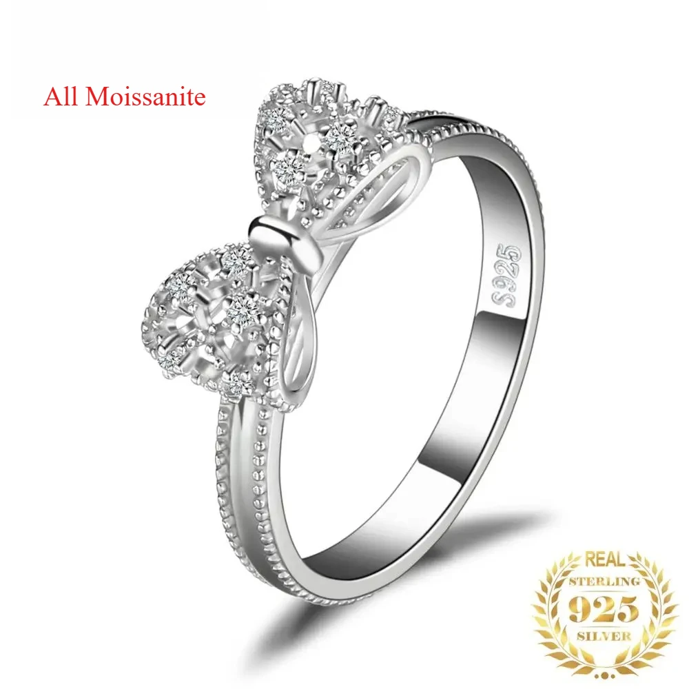 

All Moissanite Ring Bow Knot 925 Sterling Silver Ring for Women White Gold Plated Fashion Jewelry Wedding Party Loves Gift