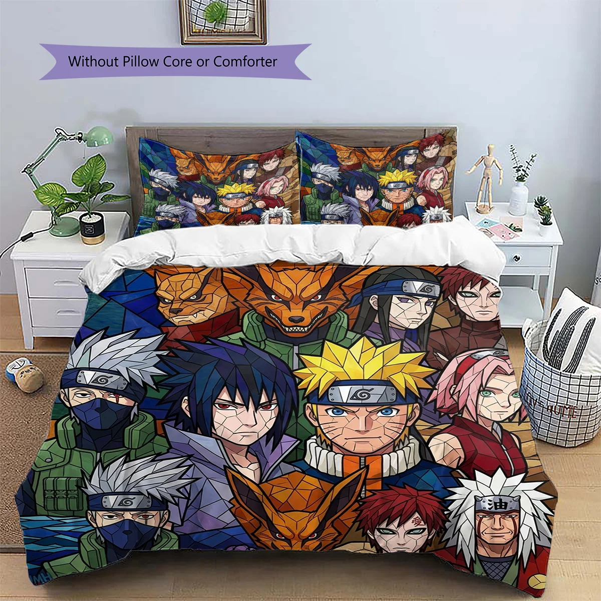 Naruto Patterned Pillowcase & Duvet Cover Set Trendy Bedroom Anime Bedding Premium Gift for Enthusiasts.-TING