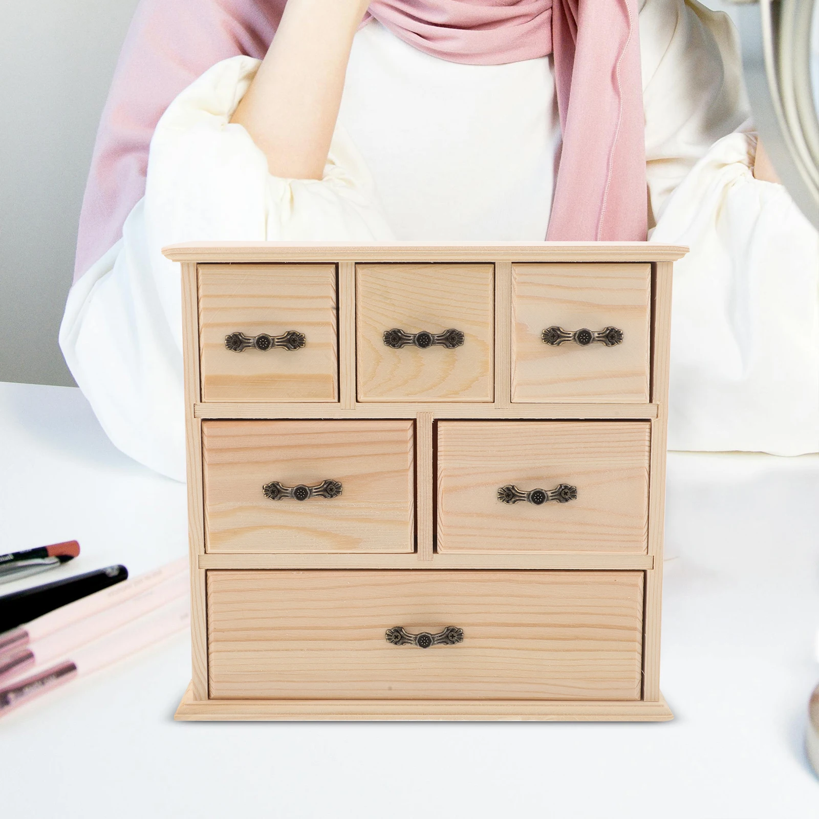 

Wooden Desktop Organizer Box Multi Functional Storage Case For Craft Supplies Jewelry Kids Room Office Countertop Drawer