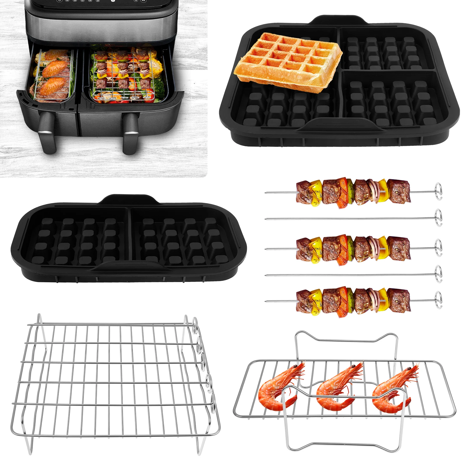 Assorted Sizes Rectangular Waffle Mold DIY Waffle Bakeware Baking Mold Air Fryer Basket Stand for Double Basket 3000 Series