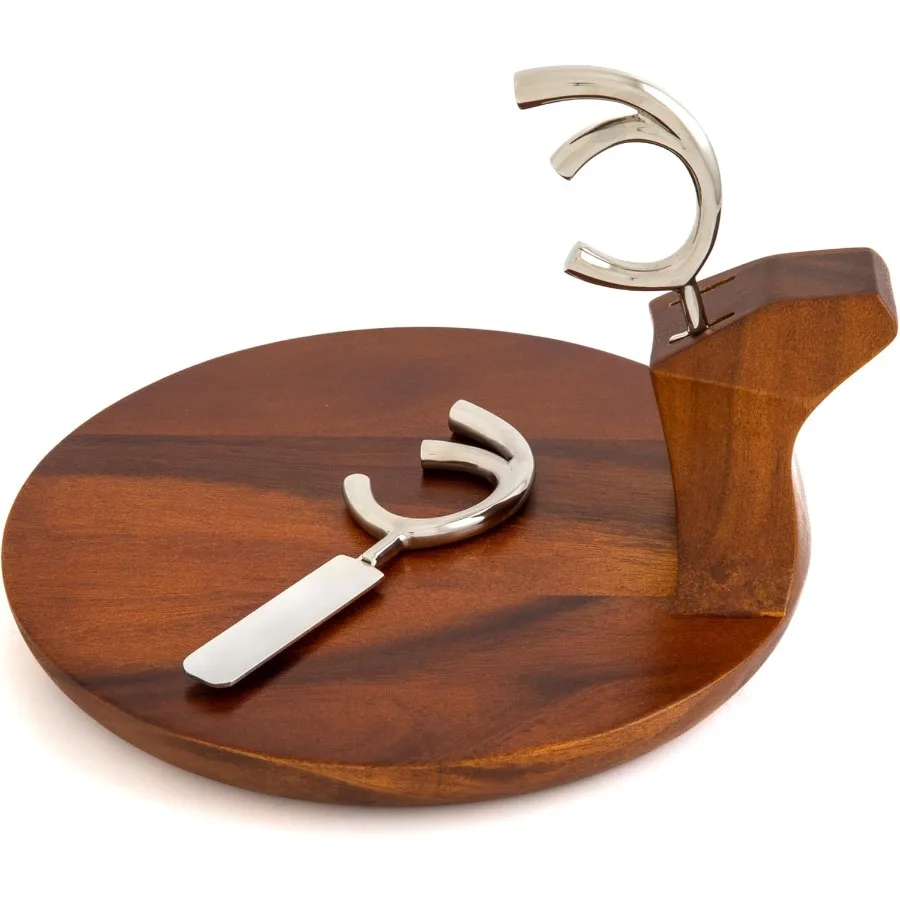 

Holiday Reindeer Platter – Designer Acacia Wood Tray with Sculptural Silver Alloy Antler Spreaders, Elegant Christmas Serveware