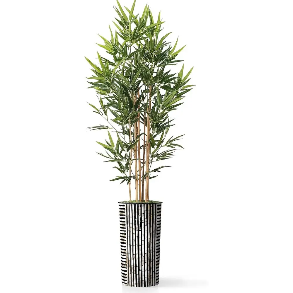 70 Tall Bamboo-Style Artificial Tree in Brown Striped Planter for Indoor & Outdoor Home Decor - Detail 1