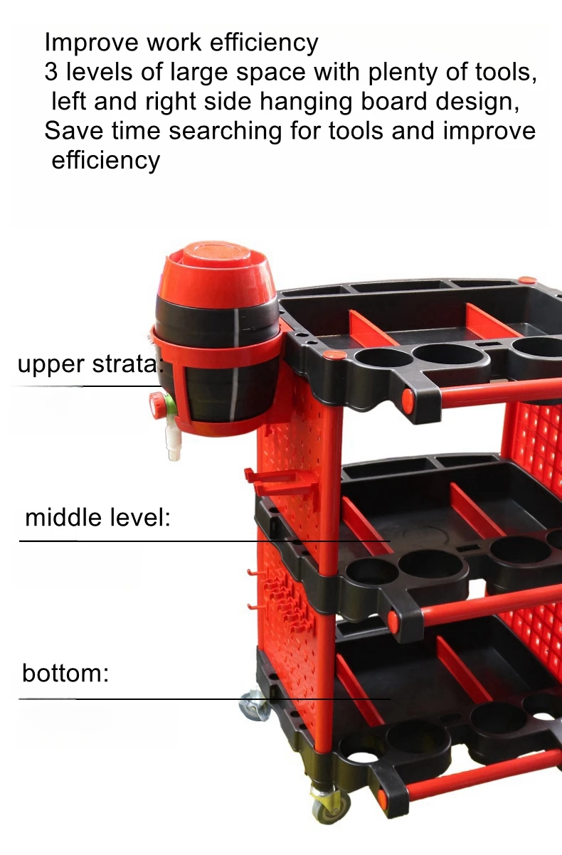 Car beauty store car wash store special multi-function three-tier tool cart plastic car wash room cart auto repair store - Image 6