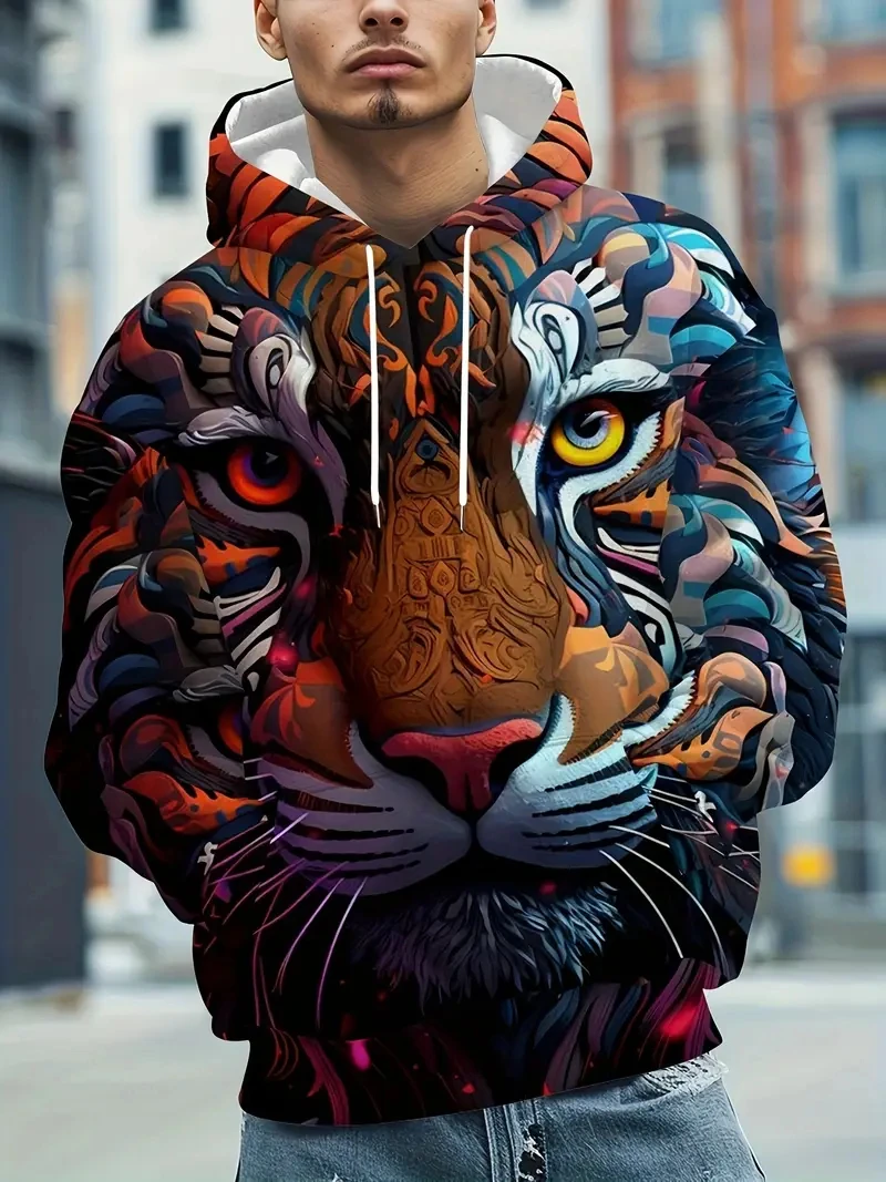 

Creative 3D Print Tiger Pattern Men's Hoodies Fashion Personality Animal Graphic Long Sleeve Clothes Loose Breathable Sweatshirt