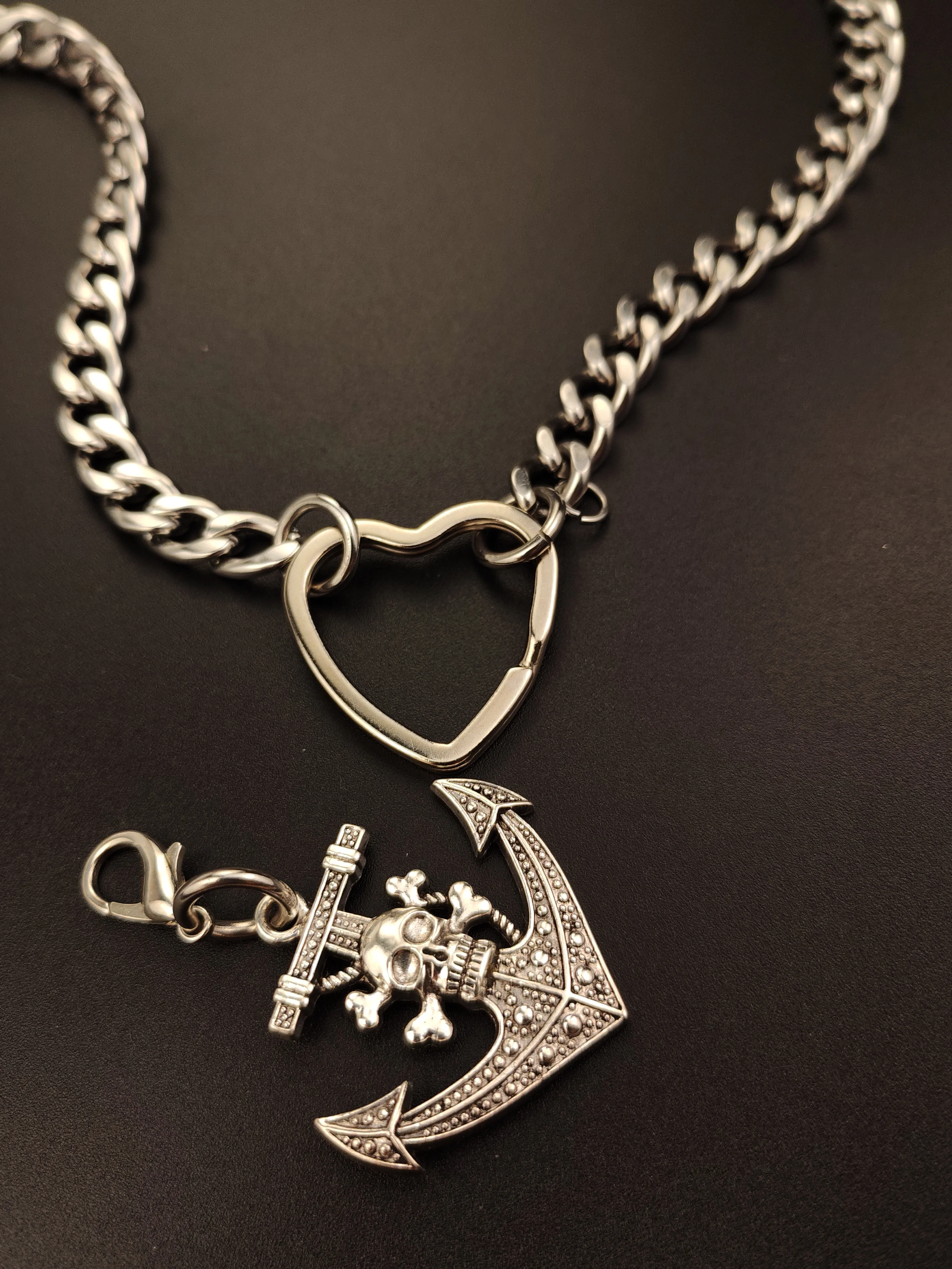 23 inch long Cuban Miami stainless steel link jean trouses key chain  street dance necklace choker hand cuff skull heart keyring