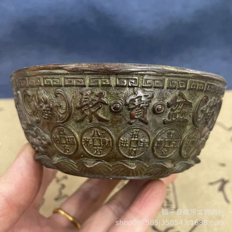 Antique collectibles decorations: Five blessings come to the home, attracting and treasures, wealth-piling bowl,