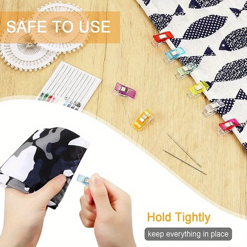 100/50/10 Stück Nähclips aus Kunststoff, Stoffclips, Nähzubehör, Taschenbindung mit Quiltstiften zum Fixieren von Stoffschichten – Detail 7