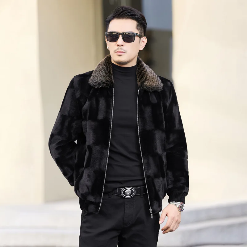 

Men's Windproof Faux Fur Jacket Spring Autumn Fitted Lapel Casual One-Piece Coat for Men