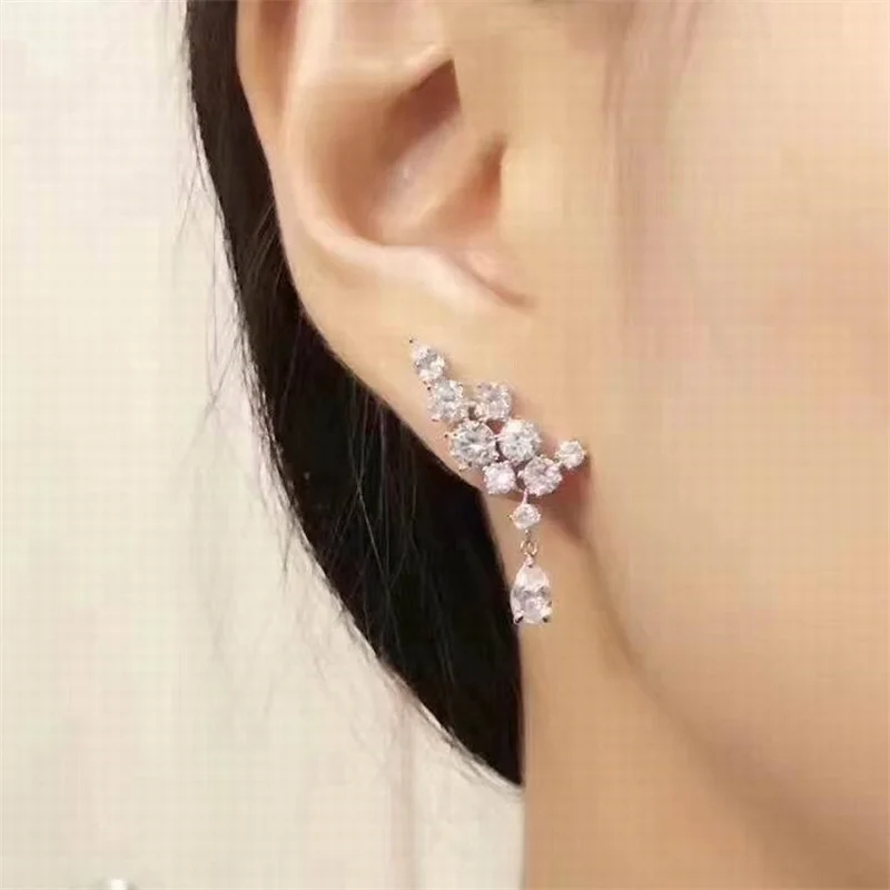 New High-grade and Versatile Water Drop Earrings Women\'s Dinner Dress Accessories Fashion and Luxury Zircon Wedding Earrings
