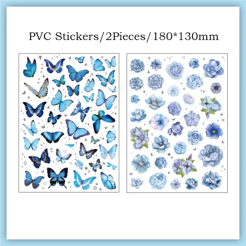 Journamm 2pcs Scrapbook Sticker DIY Junk Journal Decor Photo Album Creative Stationery Flowers Butterfly Waterproof PVC Stickers