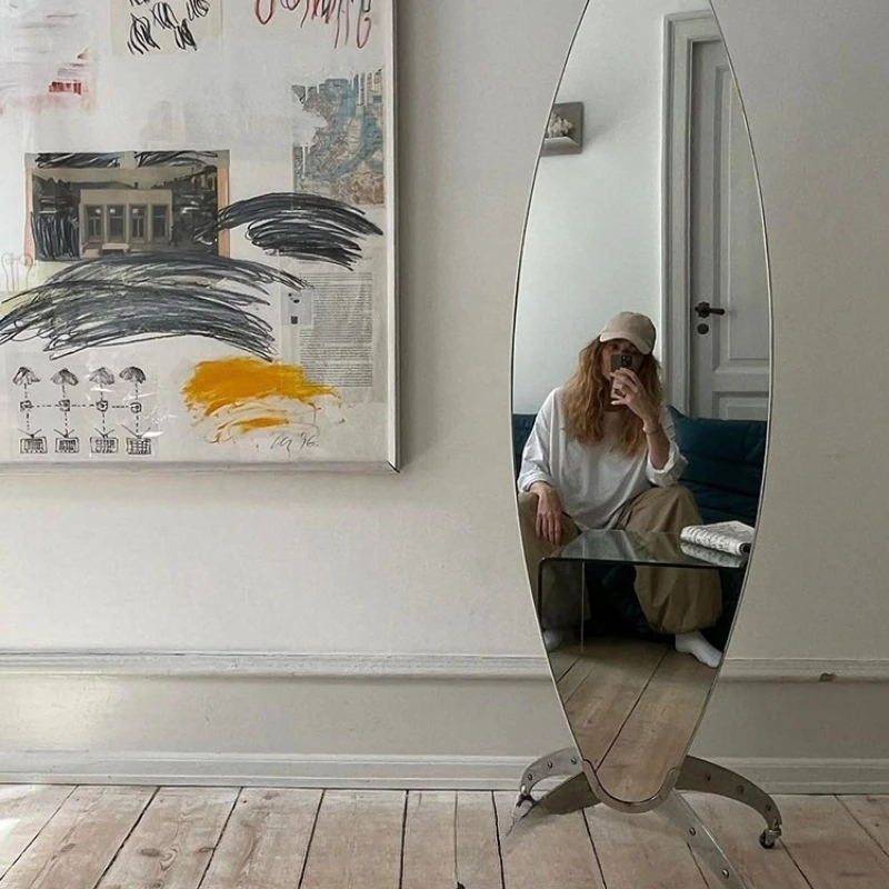 

Floor-to-ceiling full-length mirror Movable retractable living room clothing store fitting