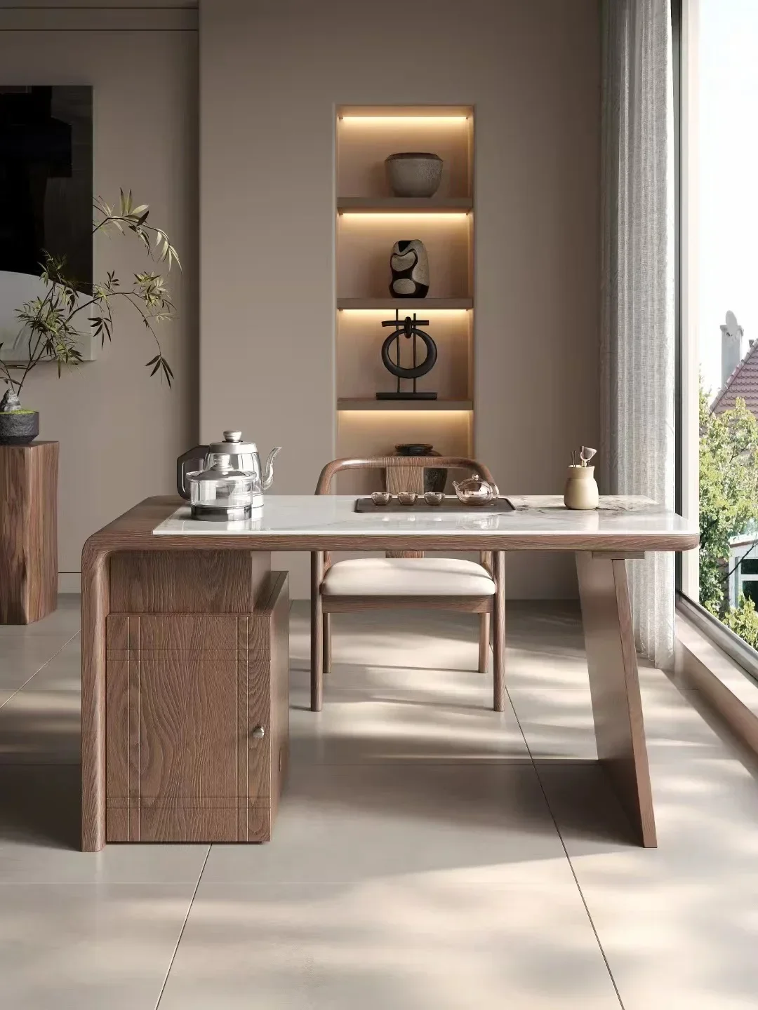 Italian medieval solid wood tea table Household walnut simple tea table