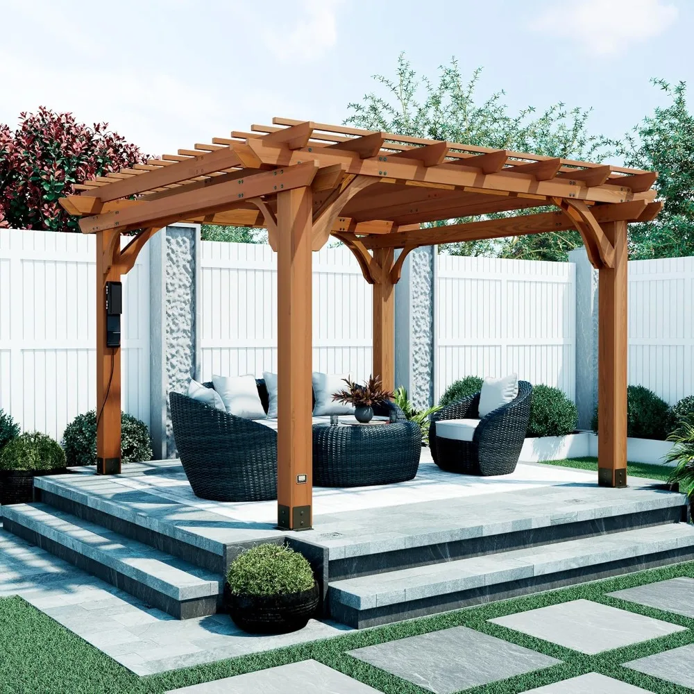 

Beaumont 12' x 12' Traditional Cedar Wood Pergola Kit with Trellis Roof, All-Season Durability, High-Wind Rating, Customized