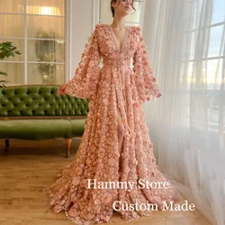 Customized Special Occasion Dresses Evening Dress Batwing Sleeve V Neck High Slit Flower Lace Prom Gown for Weddings Party Dress