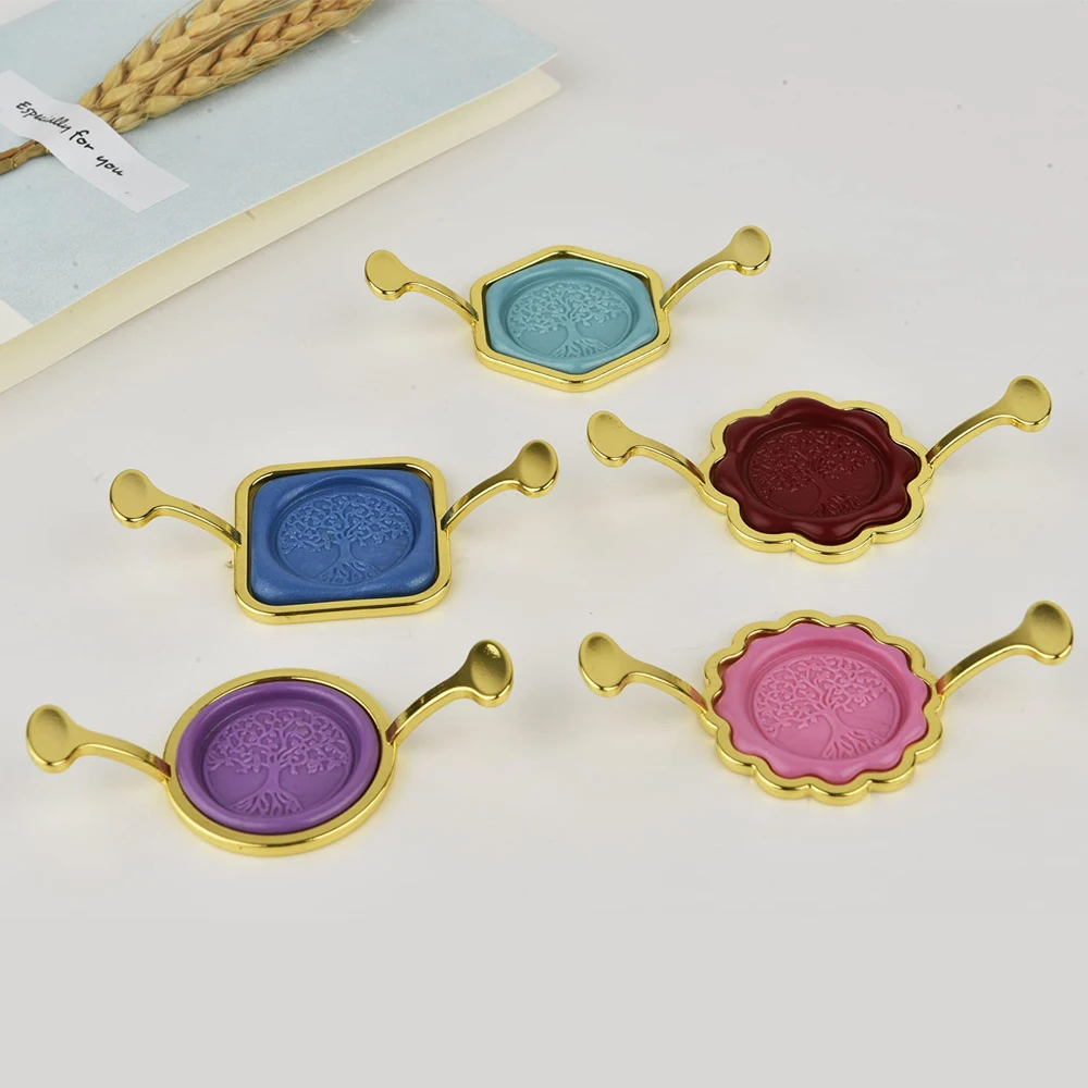 5-Pack Hexagon Square Metal Wax Seal Kit for 1 Inch Wax Seal Stamp Round and Flower Metal Wax Seal Molds Sealing Wax Kit