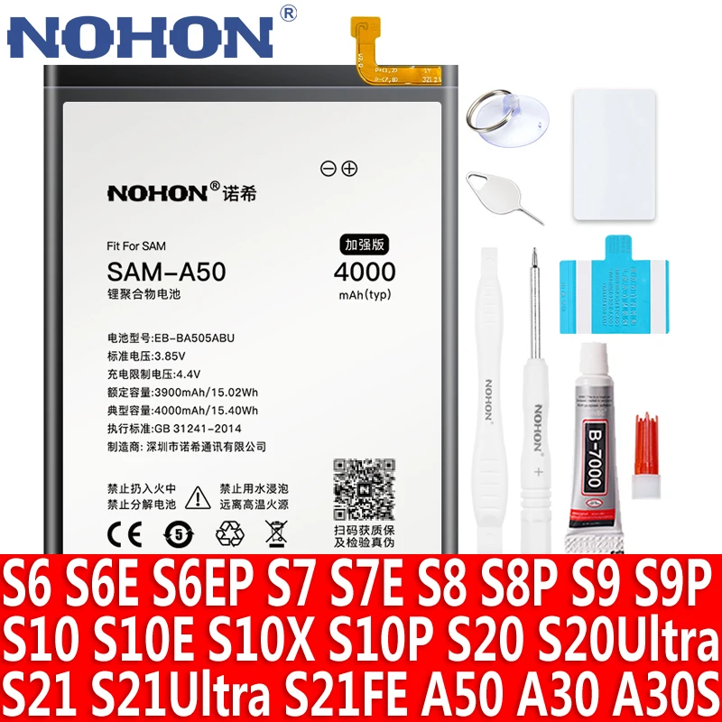 NOHON Lithium Polymer Battery For Samsung Galaxy A50 A30 A30S S10e S10 Plus S8 S9 S20 Ultra S21 FE S7 Edge S6 S7e S6e Batteries