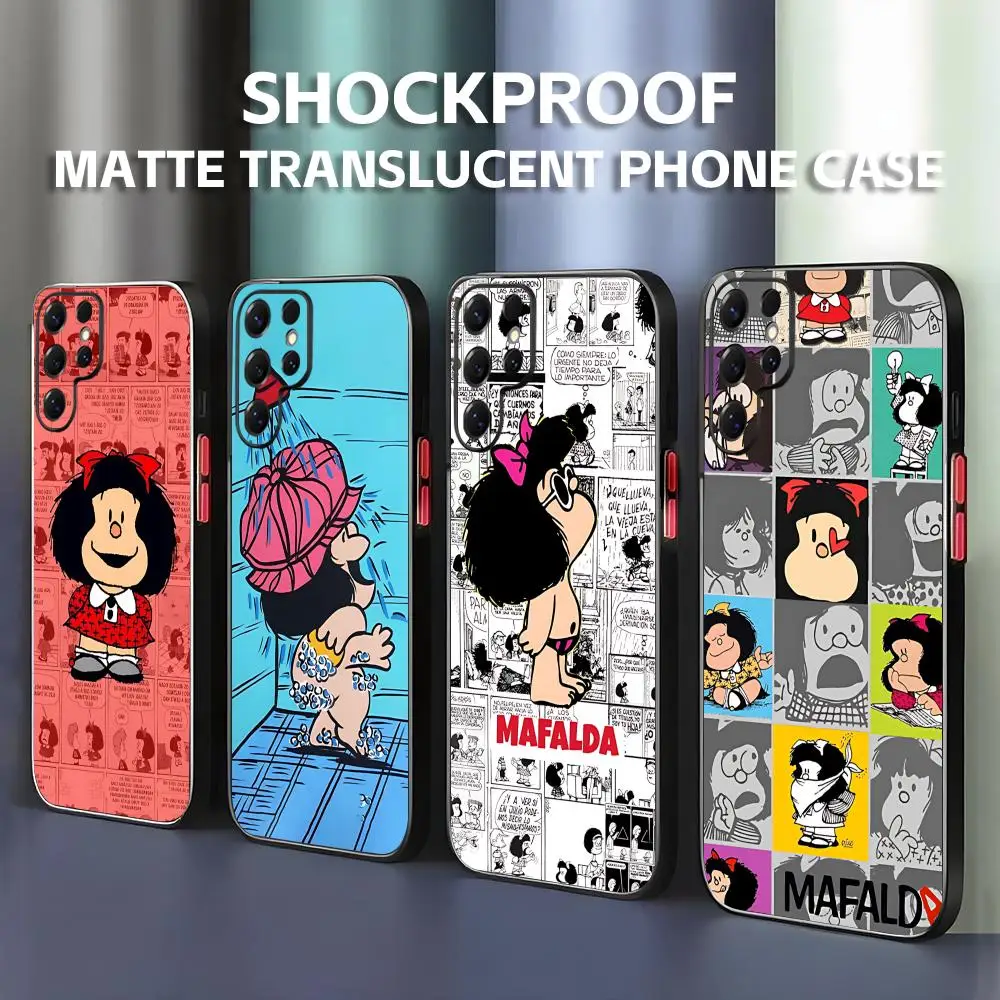 Милый чехол для телефона Mafalda Comic Design для Samsung Galaxy S25 S24 S23 S22 S21 Plus Ultra FE, матовый полупрозрачный Милый чехол для телефона Mafalda Comic Design для Samsung Galaxy S25 S24 S23 S22 S21 Plus Ultra FE, матовый полупрозрачный