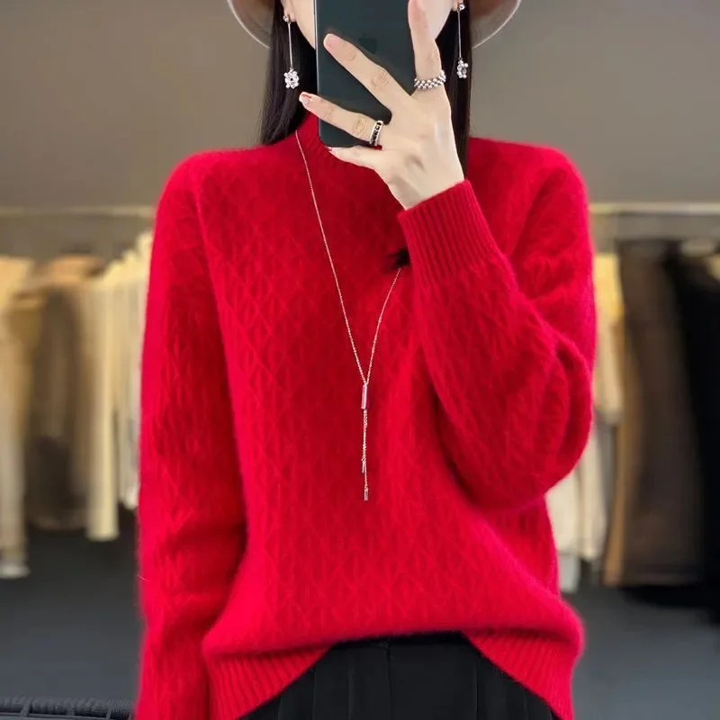 Autumn Winter Wool Sweater Pullovers Women Clothing 2025 New Fashion Long Sleeved Cashmere Knitwear All-Match Casual Female Tops