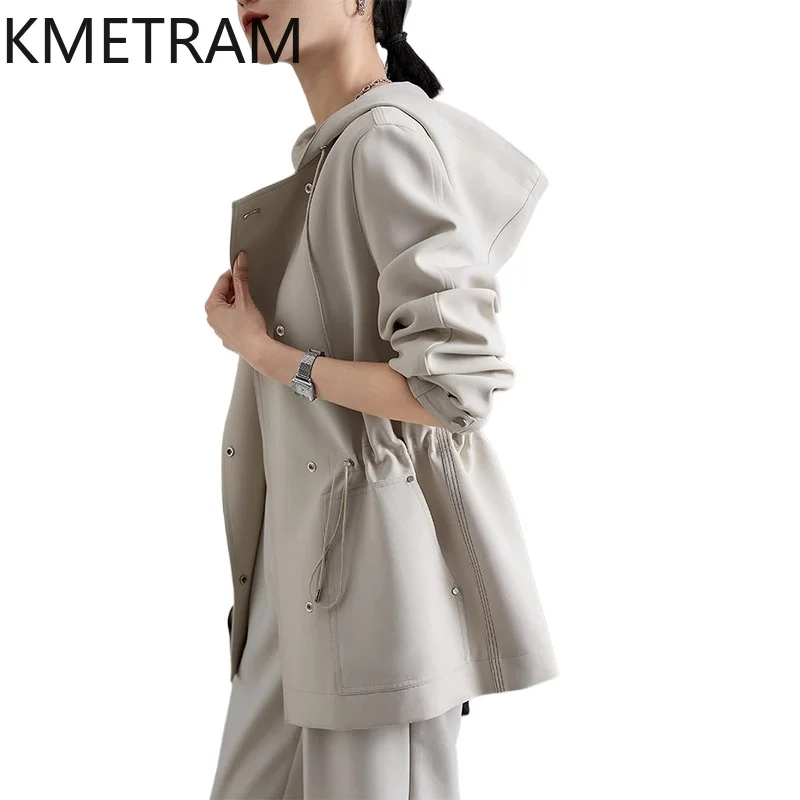 KMETRAM Hooded Trench Coats Korea Style Short Jackets High Quality New in Outerwears Fall Clothes 2024 Women Ветровка Женская