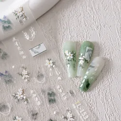 1 Pc 5D Antique Flower Nail Stickers High Quality Embossed Flower Nail Art Stickers Transparent Diamond Nail Decoration Stickers