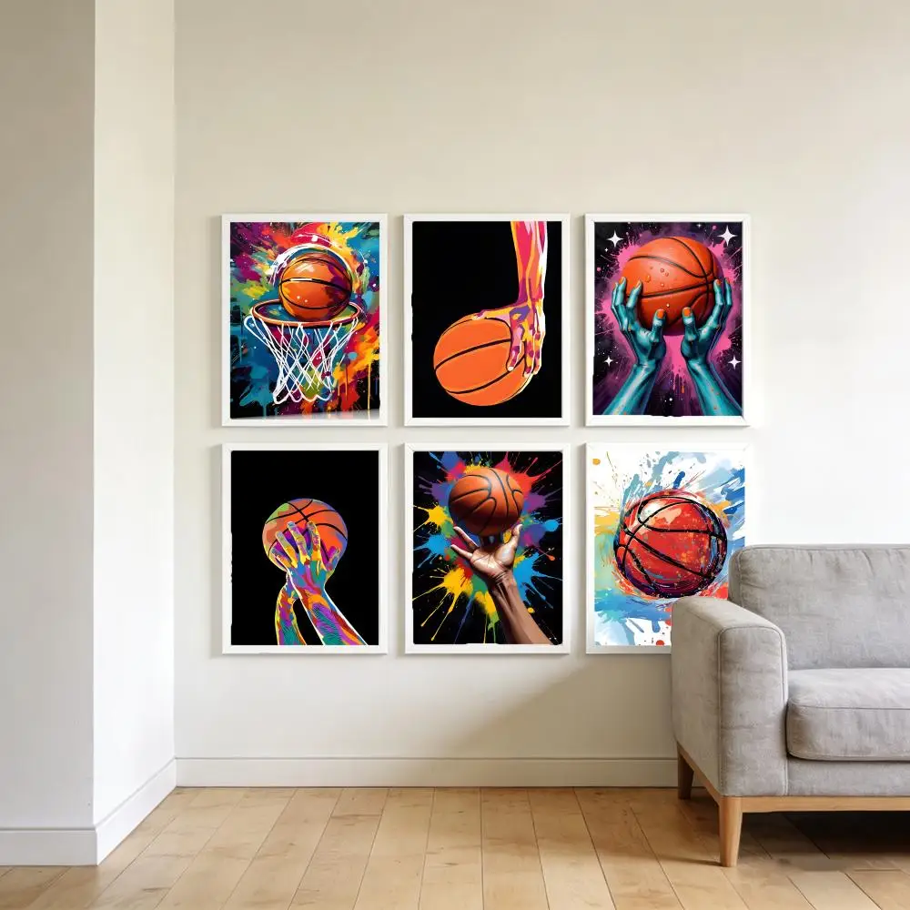 Sports Concept Colorful Basketball Poster Top-Quality For Household Room Bar Cafe Wall Art Decor  Gift Item