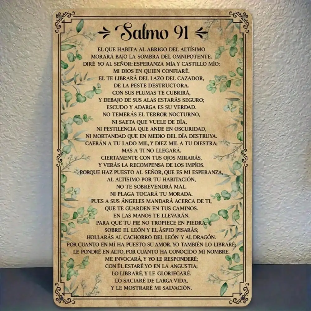 Spanish Psalm 91 Retro Metal Sign Christian Religious Wall Decor for Home Bedroom