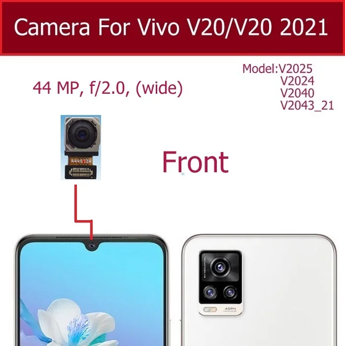 For Vivo V20 V20 Pro 2021 Front Rear Main Camera Frontal Selfie Small Facing Back Big Camera Flex Cable Replacement Parts