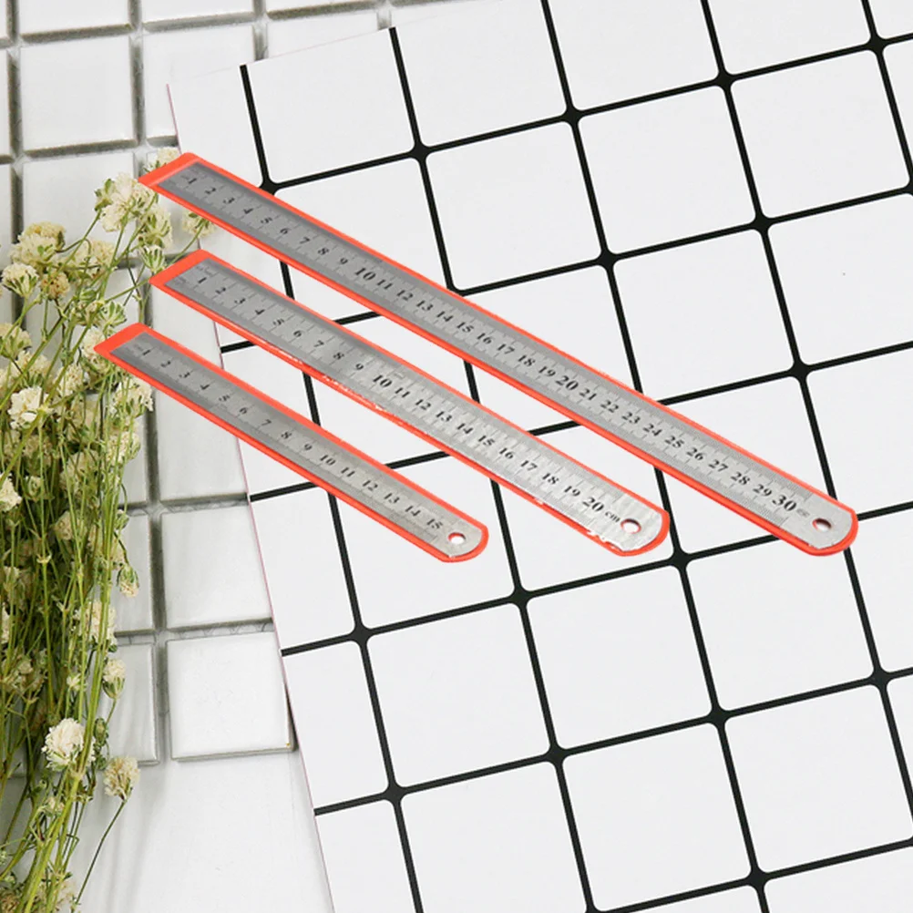 3pcs 150Mm-300Mm Stainless Steel Straight Ruler Double Scale Drawing Ruler Drafting Tools School Supplies For Students