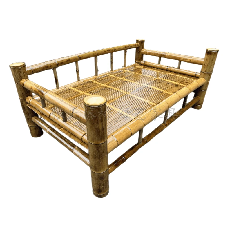 

Old-fashioned handmade carbonized Nanzhu Luohan bamboo bed 1 meter 2 bamboo bed, simple lunch break sofa, cool chair bamboo bed