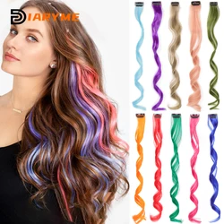 Extensiones de cabello rizado de colores, postizo largo sintético de un Clip para niñas, mujeres y niños, peluca de reflejos de fiesta multicolor, pieza de peluca