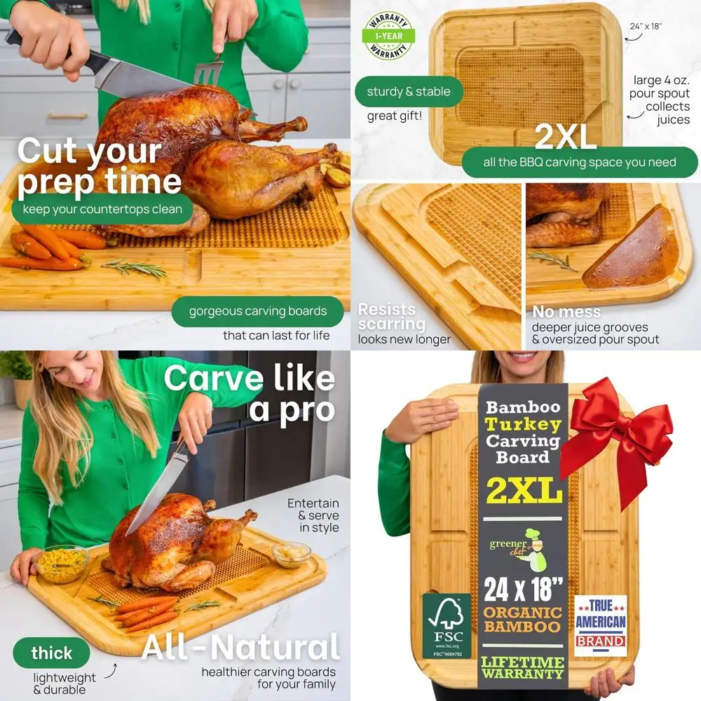 

Очень большая доска для резьбы по бамбуку — 24 XL Разделочная доска для мяса с носиком и пожизненной заменой для блюдца индейки на День Благодарения