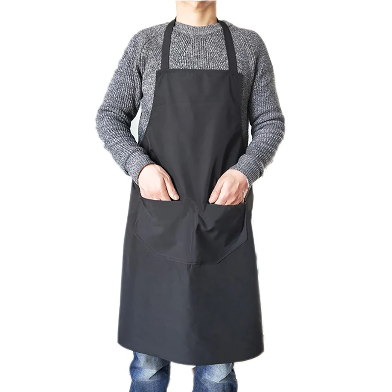 Waterproof Oil Cooking Apron Chef Aprons Women Men Kitchen Apron With Front Pocket Solid Color Dish Washing Cleaning Accessories